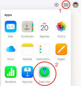 Klik op het menu en dan op Zoek mijn
